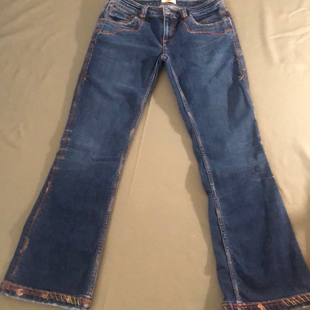 ANTIK Denim  Boot Cut embroidered pockets brown/gold color. women’s Jeans sz 29”